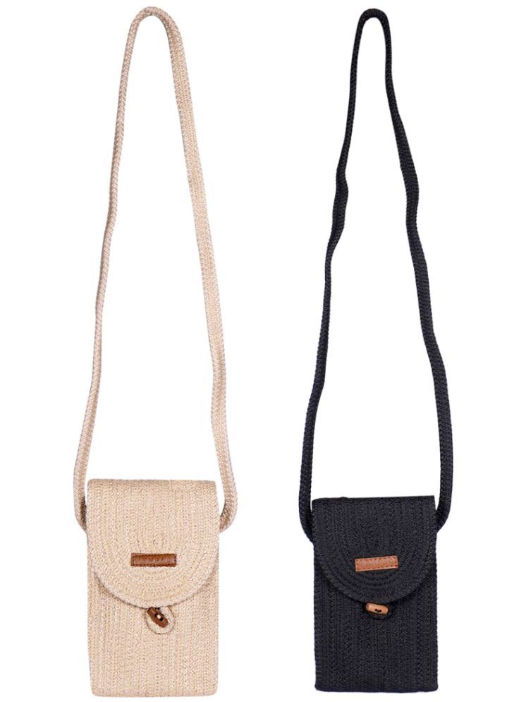     			ENSAC Black Jute Sling Bag