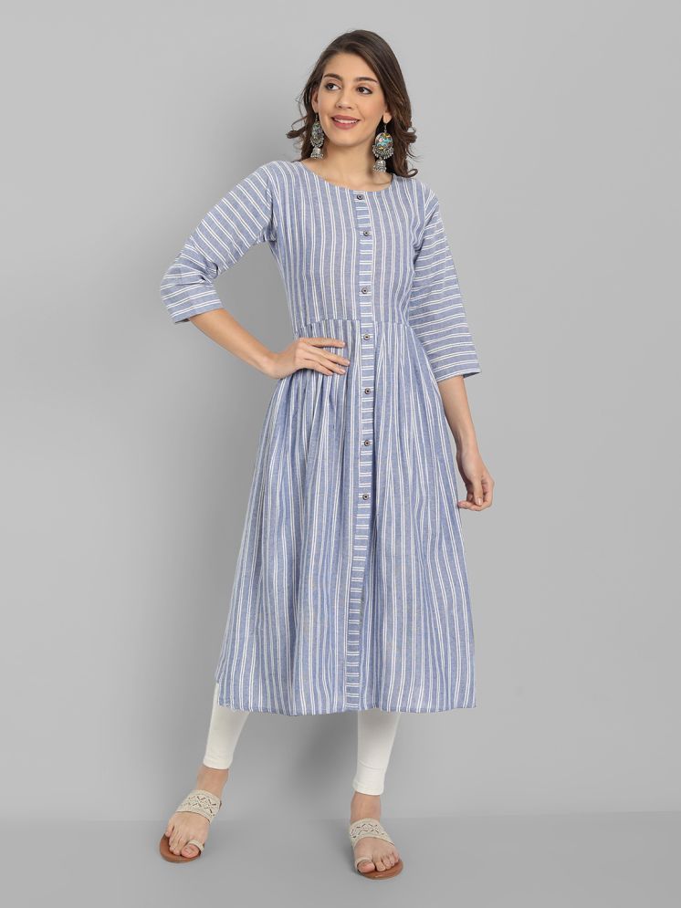     			Hetsa Cotton Striped Flared Women's Kurti - Blue ( Pack of 1 )