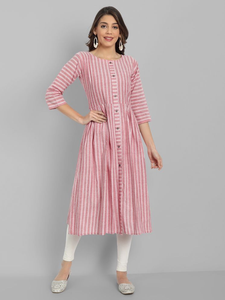     			Hetsa Cotton Striped Flared Women's Kurti - Pink ( Pack of 1 )