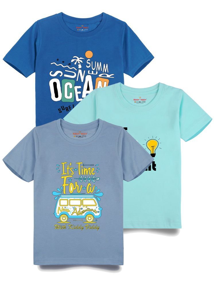     			KIDDY VIDDY Pack of 3 Boys Cotton T-Shirt ( Aqua )