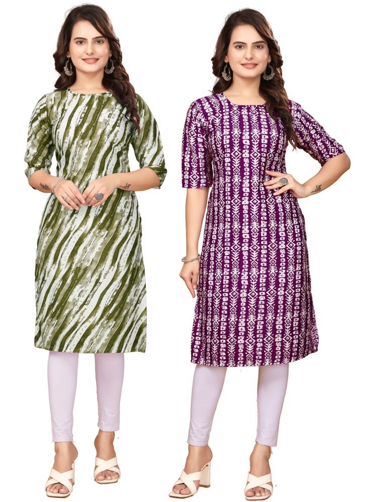     			VACHHARAJ GROUP Crepe Printed Straight Women's Kurti - Green,Maroon ( Pack of 2 )