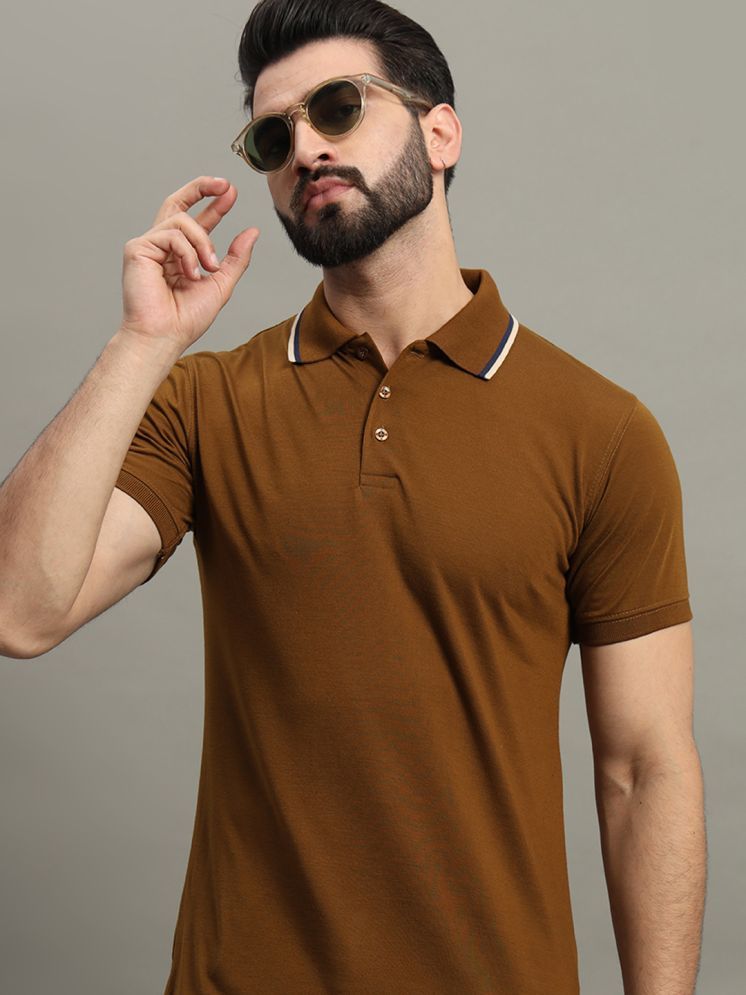     			GET GOLF Pack of 1 Cotton Blend Regular Fit Self Design Half Sleeves Men's Polo T Shirt ( Brown )