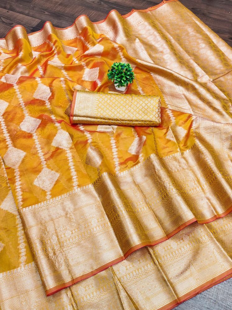     			Kalpana Creation Organza Woven Saree With Blouse Piece - Gold ( Pack of 1 )