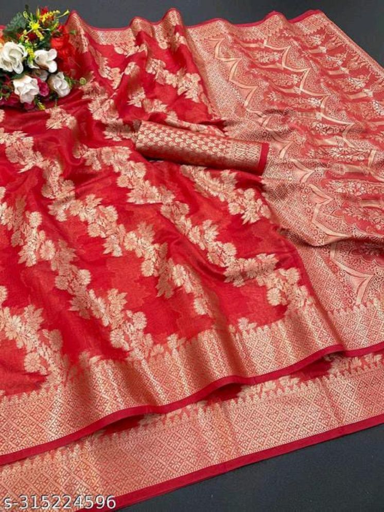     			Kalpana Creation Organza Woven Saree With Blouse Piece - Red ( Pack of 1 )