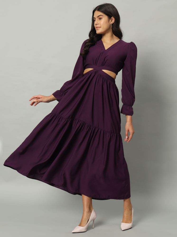     			OTABU Rayon Solid Ankle Length Women's Cut Out Dress - Purple ( Pack of 1 )