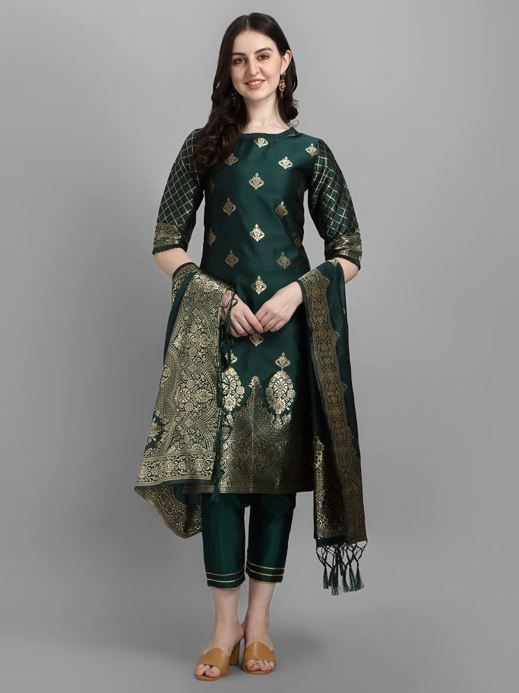     			VredeVogel Cotton Silk Embellished Kurti With Pants Women's Stitched Salwar Suit - Green ( Pack of 1 )