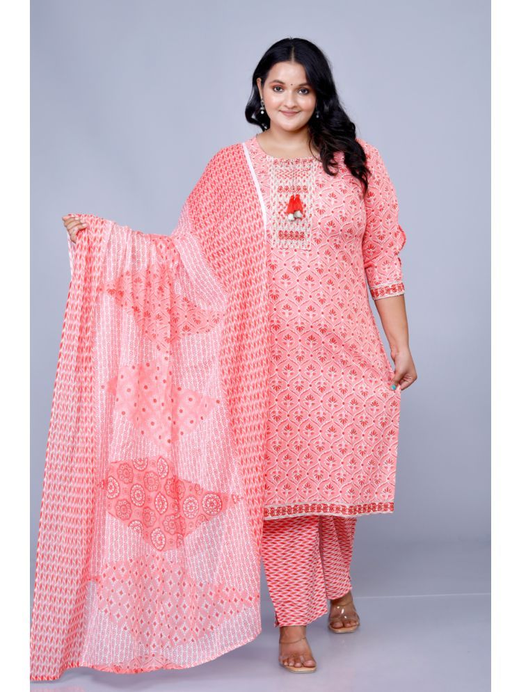     			JC4U Cotton Embellished Kurti With Pants Women's Stitched Salwar Suit - Pink ( Pack of 1 )