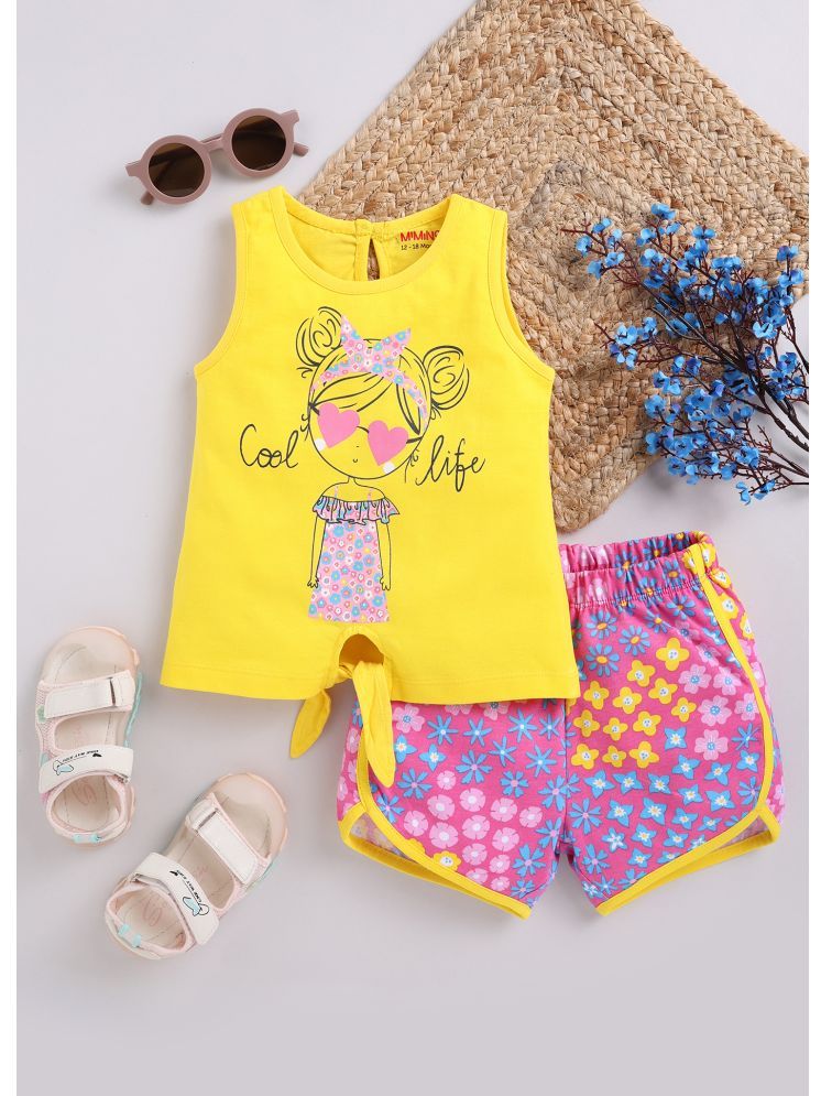     			MIMINO Yellow Cotton Baby Girl Top & Shorts ( Pack of 1 )