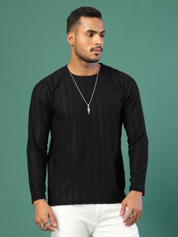     			Rigo Polyester Slim Fit Striped Full Sleeves Men's Round T-Shirt - Black ( Pack of 1 )