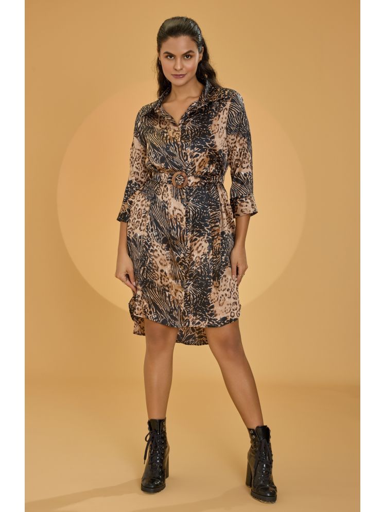     			Urban Sundari Satin Printed Above Knee Women's Shirt Dress - Brown ( Pack of 1 )