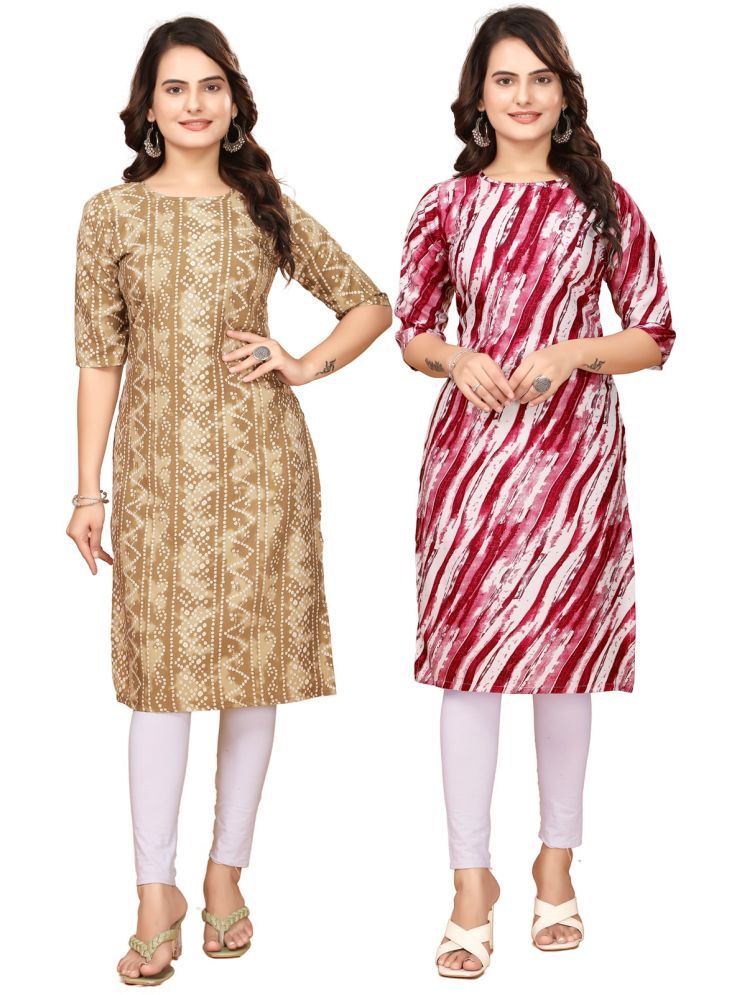     			VACHHARAJ GROUP Crepe Printed Straight Women's Kurti - Multicolor,Red ( Pack of 2 )