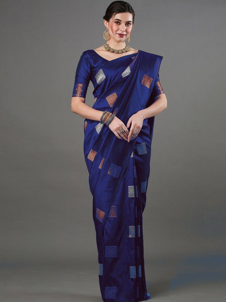     			Vibeglam Banarasi Silk Woven Saree With Blouse Piece - Blue ( Pack of 1 )