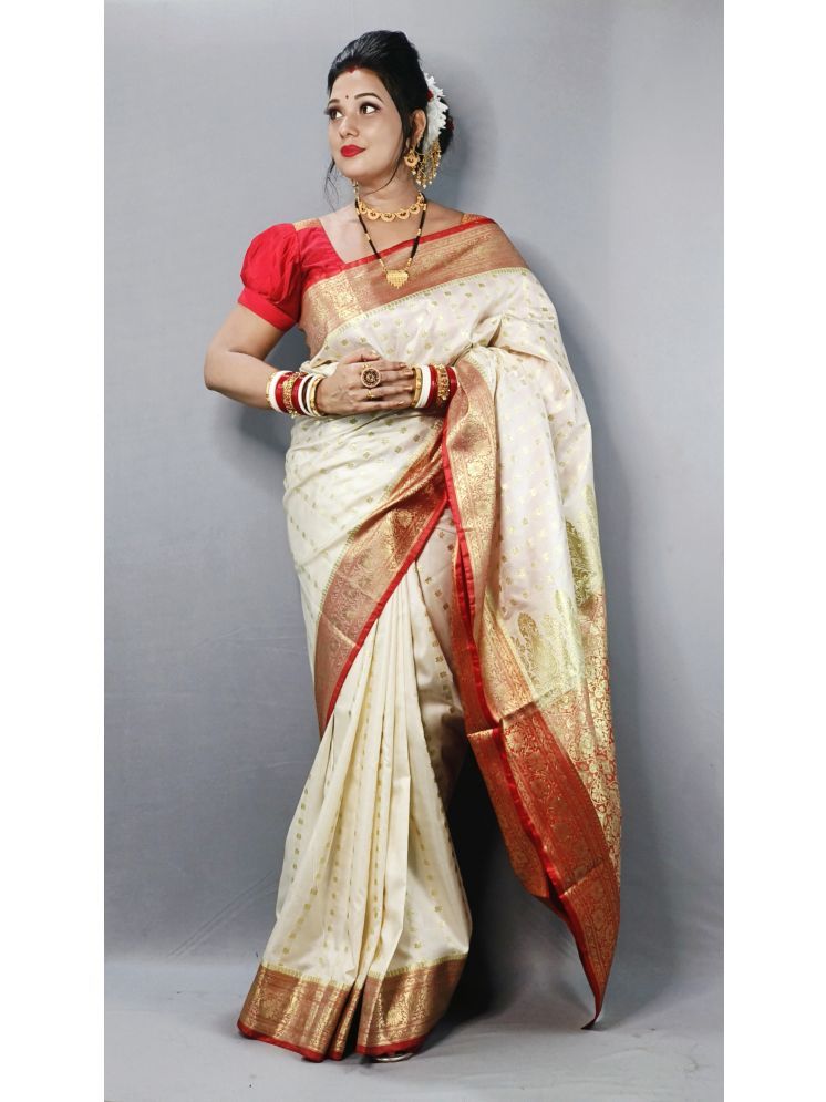     			shopeezy tex fab Art Silk Woven Saree With Blouse Piece - Off White ( Pack of 1 )