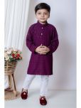 New Collection Boys Chanderi Sequined - Pattern Kurta Pant Set ( Purple , Pack of 1 )