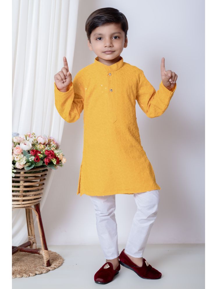     			New Collection Pack of 1 Boys Chanderi Kurta Sets ( Yellow )