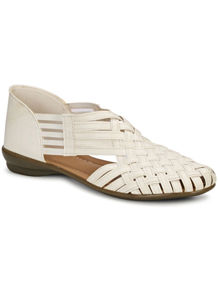     			Saheb White Women's Flats