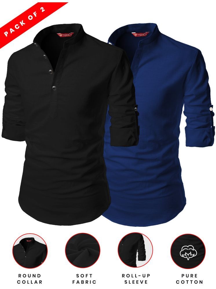     			Yugnik Dark Indigo Cotton Men's Shirt Style Kurta ( Pack of 2 )