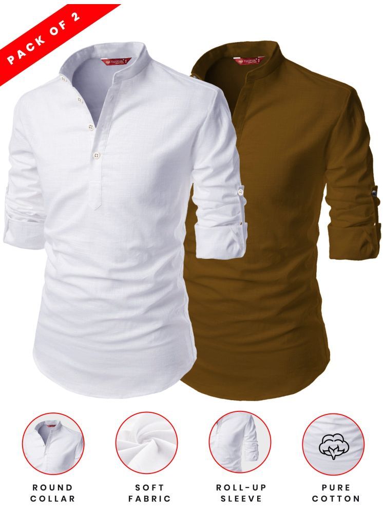     			Yugnik Gold Cotton Men's Shirt Style Kurta ( Pack of 2 )