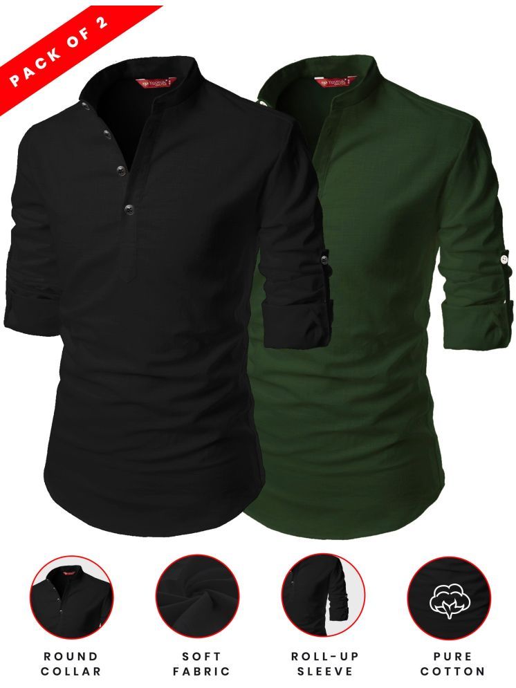     			Yugnik Green Cotton Men's Shirt Style Kurta ( Pack of 2 )