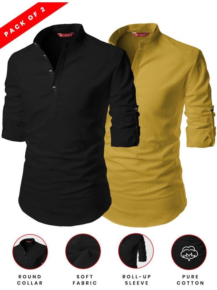     			Yugnik Mustard Cotton Men's Shirt Style Kurta ( Pack of 2 )