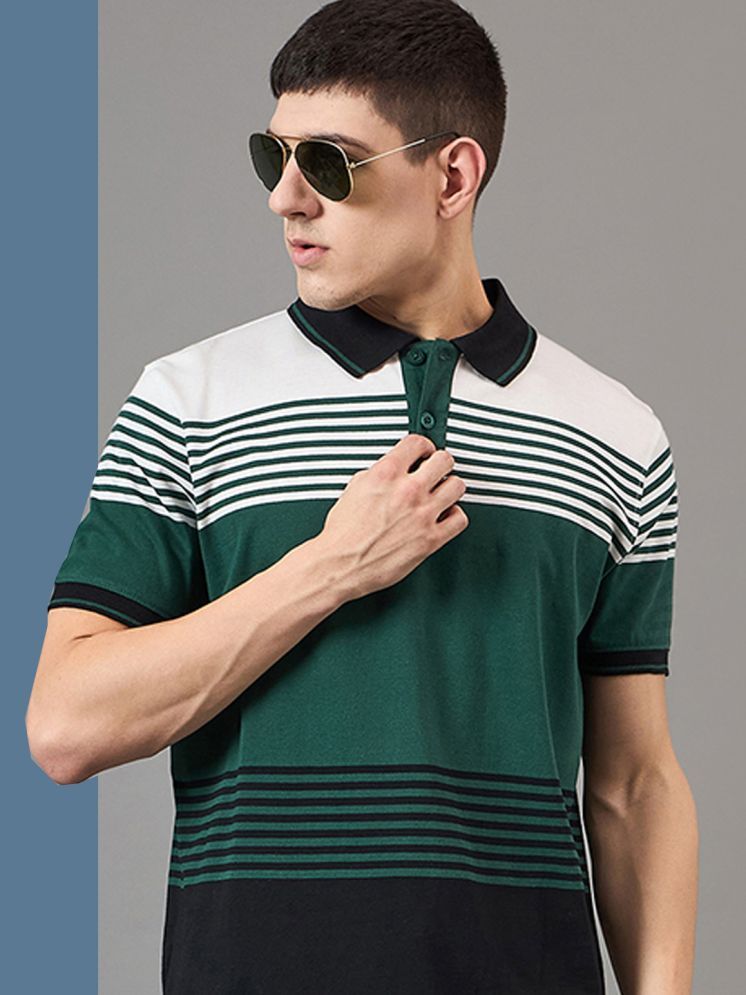     			BRONATION Cotton Regular Fit Striped Half Sleeves Men's Polo T Shirt - Green ( Pack of 1 )