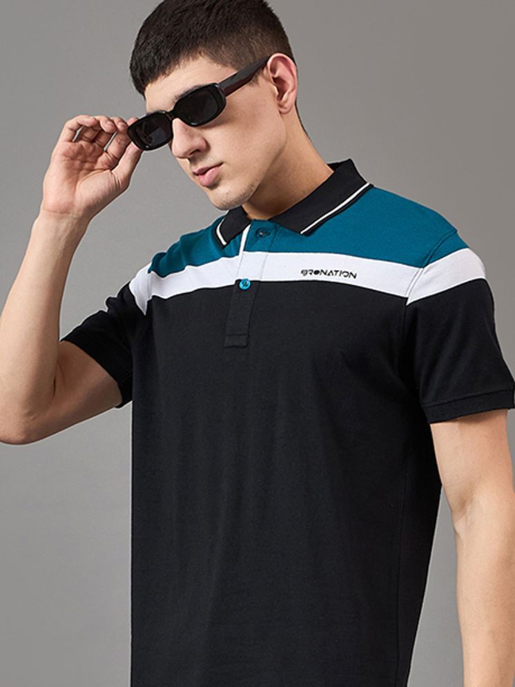     			BRONATION Cotton Regular Fit Striped Half Sleeves Men's Polo T Shirt - Navy ( Pack of 1 )