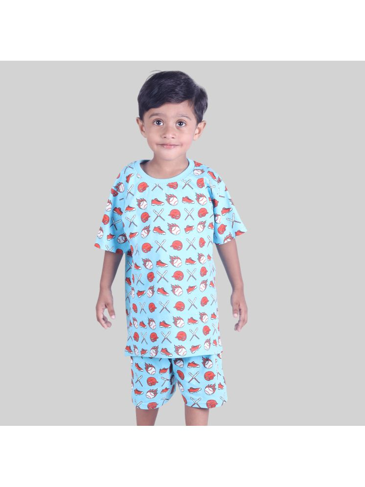     			Kidzee Kingdom Pack of 1 Boys Cotton T-Shirt & Shorts ( Light Blue )