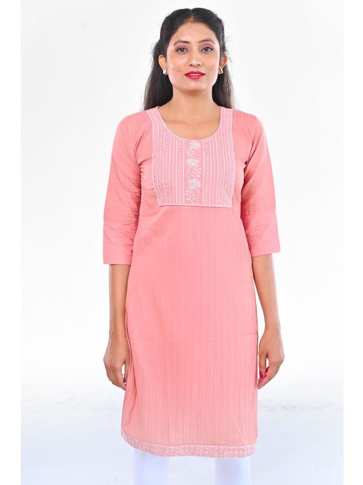     			Rayonwear Cotton Embroidered Straight Women's Kurti - Pink ( Pack of 1 )