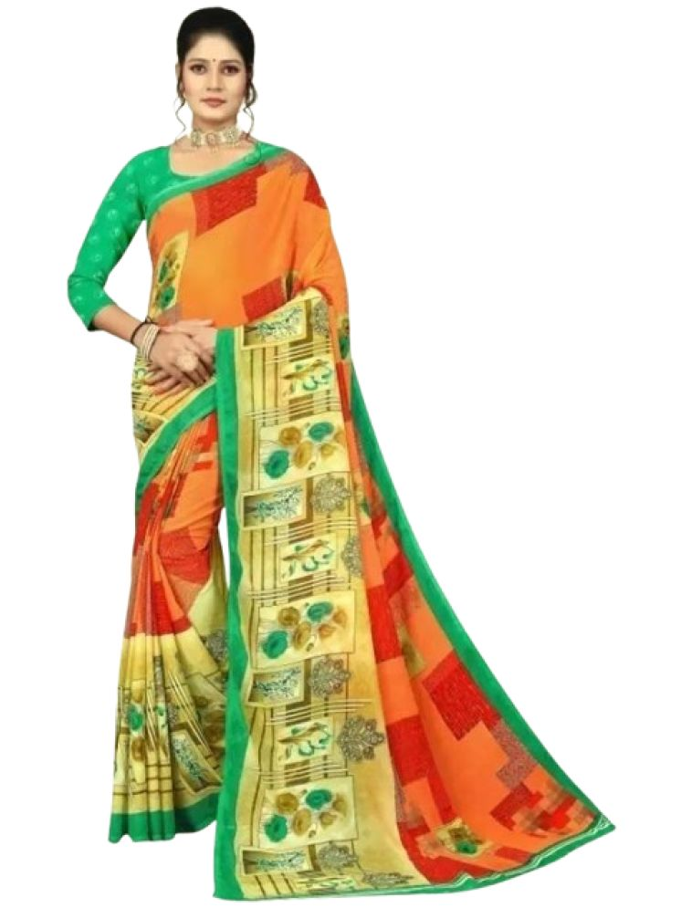     			THE PRIVATE LABLE Georgette Colorblock Saree Without Blouse Piece - Orange ( Pack of 1 )