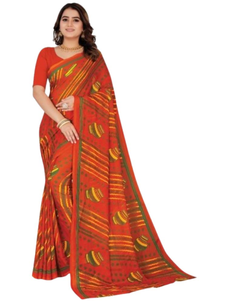     			THE PRIVATE LABLE Georgette Self Design Saree Without Blouse Piece - Orange ( Pack of 1 )