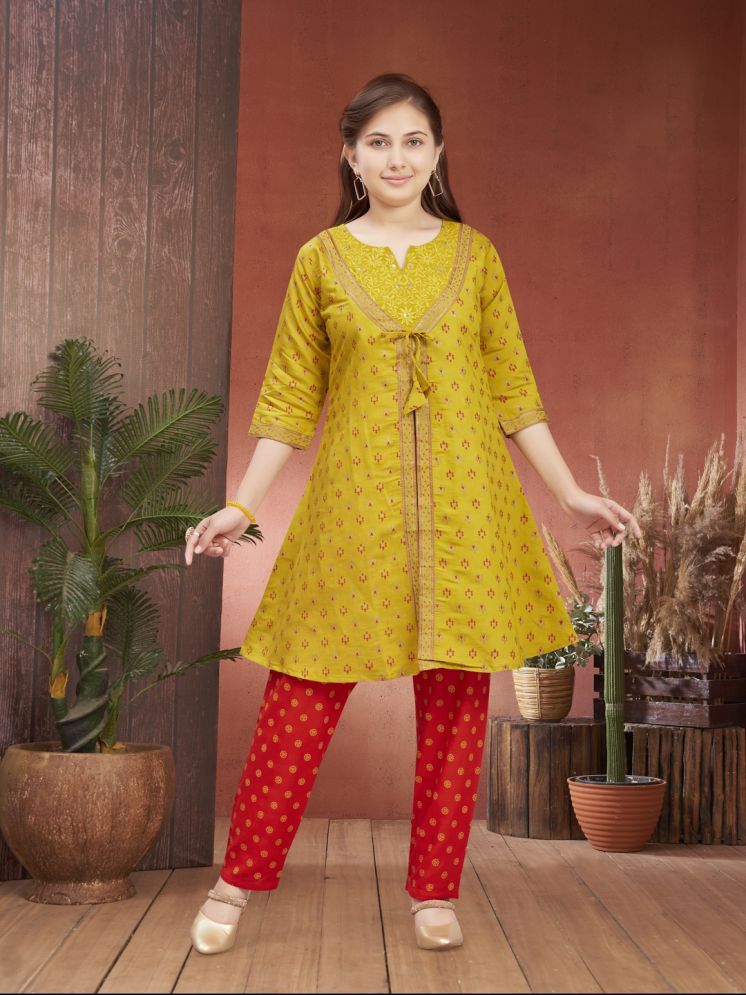     			Aarika Girls Silk Kurta and Pant Set ( Pack of 1 , Mustard )