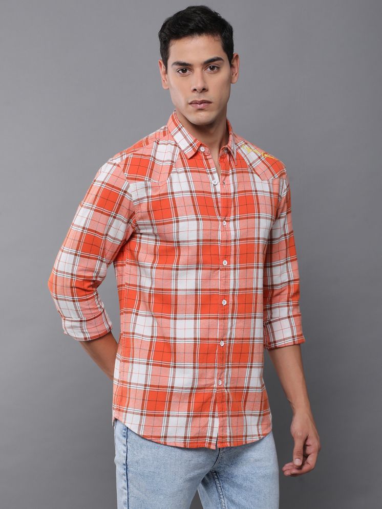     			Difference of Opinion 100% Cotton Regular Fit Checks Full Sleeves Men's Casual Shirt - Orange ( Pack of 1 )