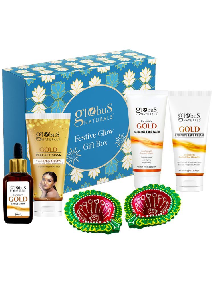     			Globus Naturals Karwa Chauth Golden Glow Gift Box Set of 4 - Face Wash 100gm, Peel Off Mask 75 gm, Face Scrub 100gm & Gold Serum 30 ml