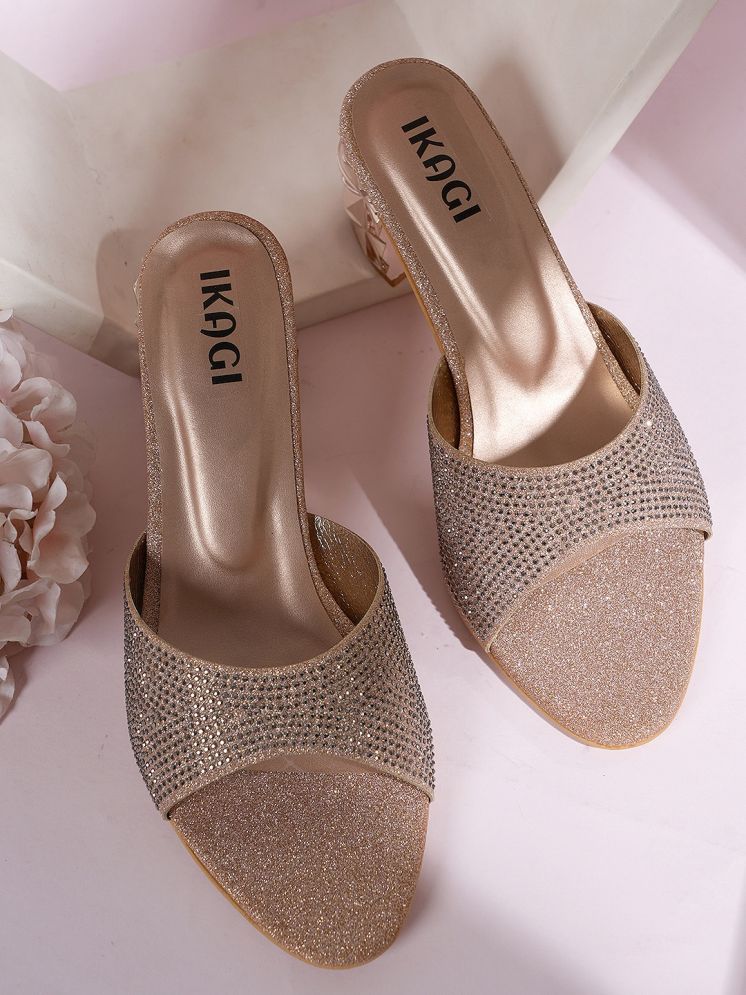     			IKAGI Rose Gold Women's Slip On Heels