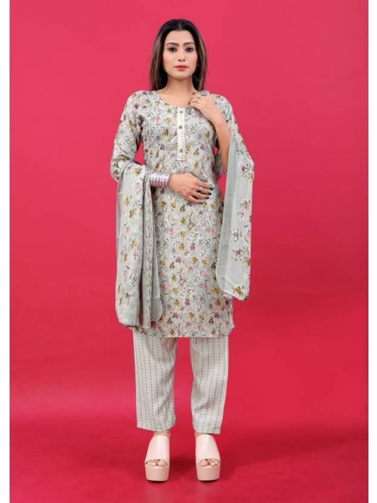     			INDIAN SILKS Cotton Printed Kurti With Pants Women's Stitched Salwar Suit - Grey ( Pack of 1 )