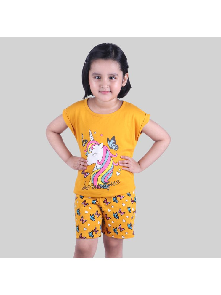     			Kidzee Kingdom Yellow Cotton Blend Girls Top With Shorts ( Pack of 1 )