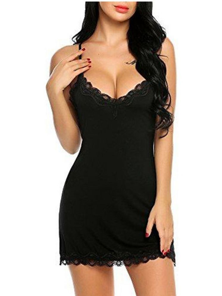     			PYXIDIS Black Viscose Women's Nightwear Baby Doll Dresses With Panty ( Pack of 1 )