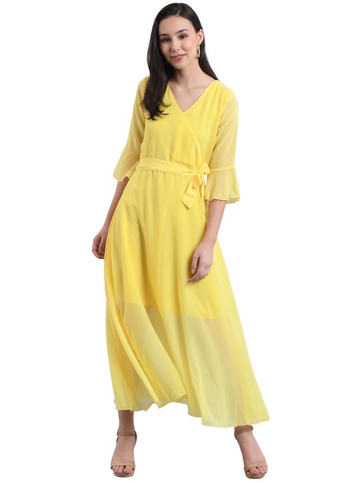     			RC NEOEN Georgette Solid Ankle Length Women's Fit & Flare Dress - Yellow ( Pack of 1 )