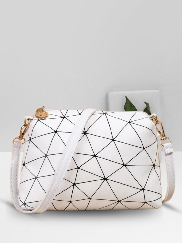     			TCRAZY White PU Sling Bag