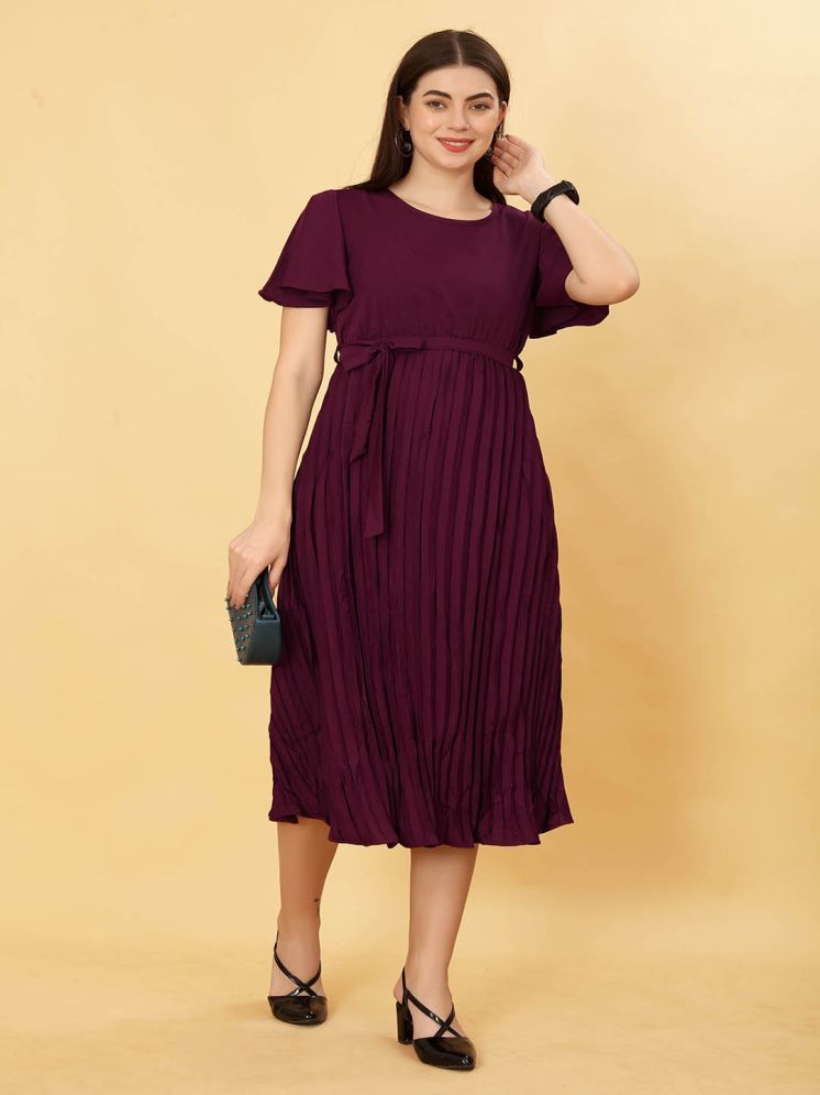     			TRENDSATTIRE Polyester Solid Midi Women's Fit & Flare Dress - Magenta ( Pack of 1 )