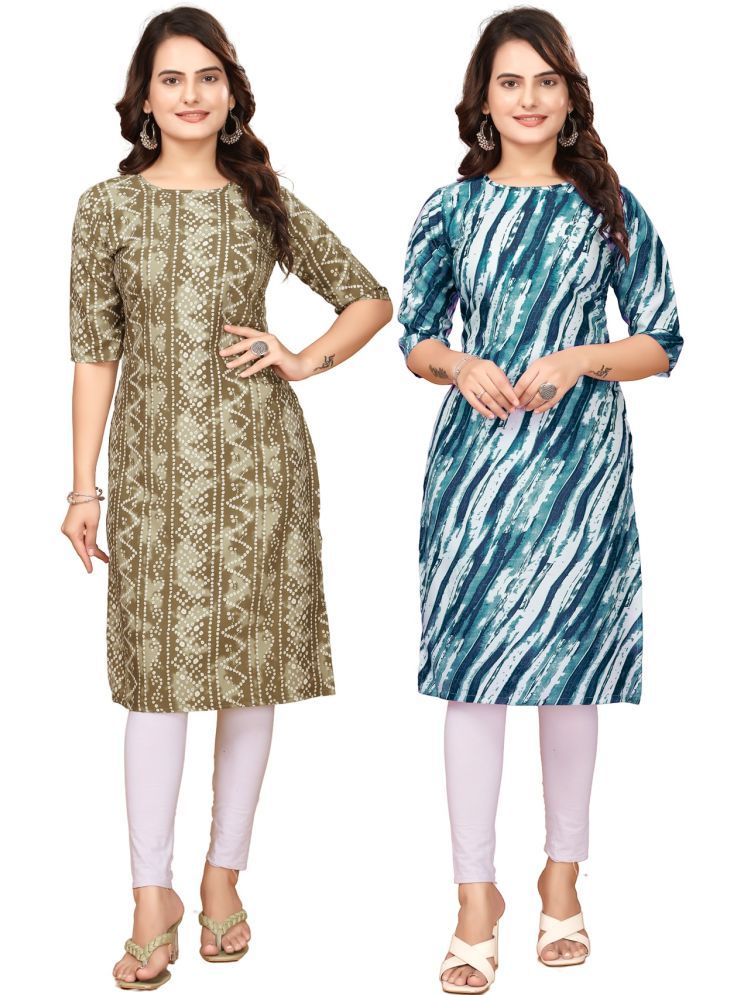     			VACHHARAJ GROUP Crepe Printed Straight Women's Kurti - Navy Blue,Multicolor ( Pack of 2 )