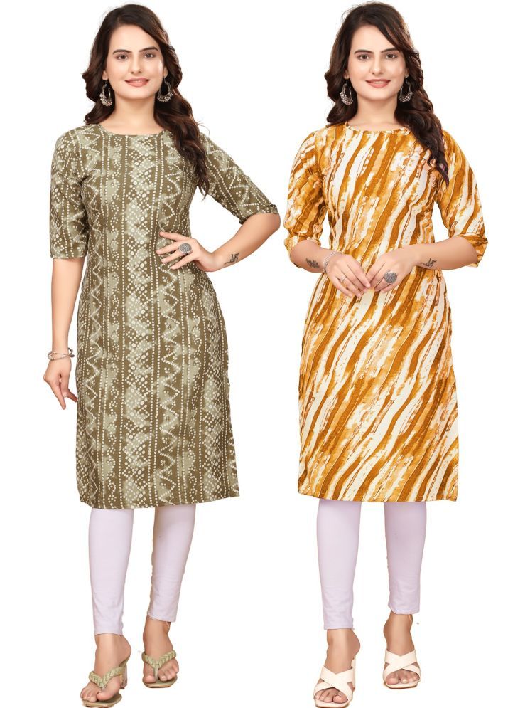     			VACHHARAJ GROUP Crepe Printed Straight Women's Kurti - Multicolor,Yellow ( Pack of 2 )