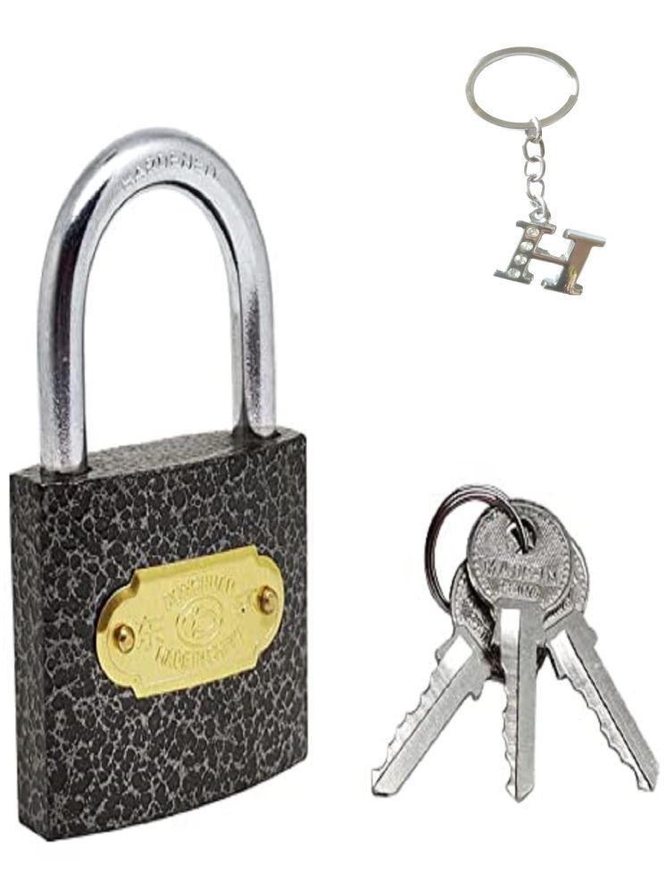     			multi alphabets key chain with lock SMALL 63MM Pressing Hard Stainless Steel black Finish Lock with 3 Key (lock 63 mm )