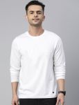 PLUS PARADISE Cotton Blend Regular Fit Solid Full Sleeves Men's Round T-Shirt - White ( Pack of 1 )