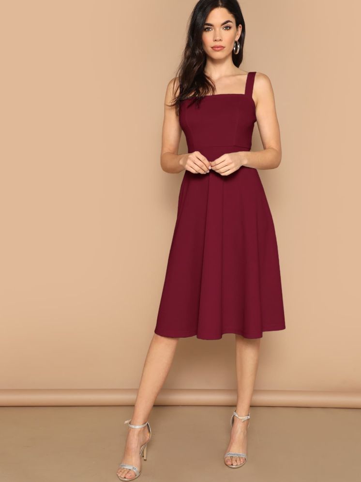     			Aahwan Polyester Solid Midi Women's Fit & Flare Dress - Maroon ( Pack of 1 )