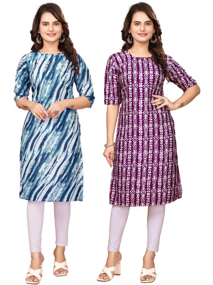     			DESIGNER DREAM Crepe Printed Straight Women's Kurti - Blue,Maroon ( Pack of 2 )