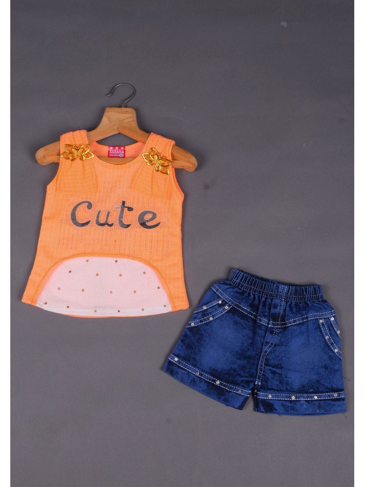     			Eva And Ali Orange Cotton Blend Baby Girl Top & Shorts ( Pack of 1 )