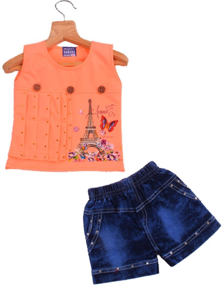     			Eva And Ali Orange Cotton Blend Baby Girl Top & Shorts ( Pack of 1 )