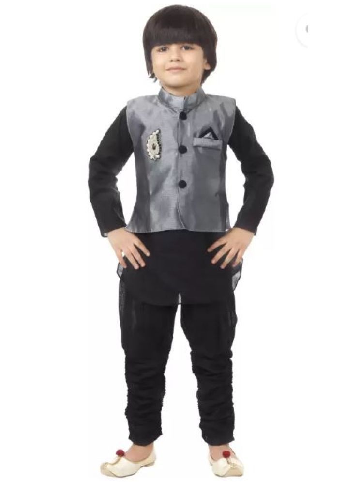     			Eva and Ali Black Kurta Pyjama With Jacket For Baby Boys