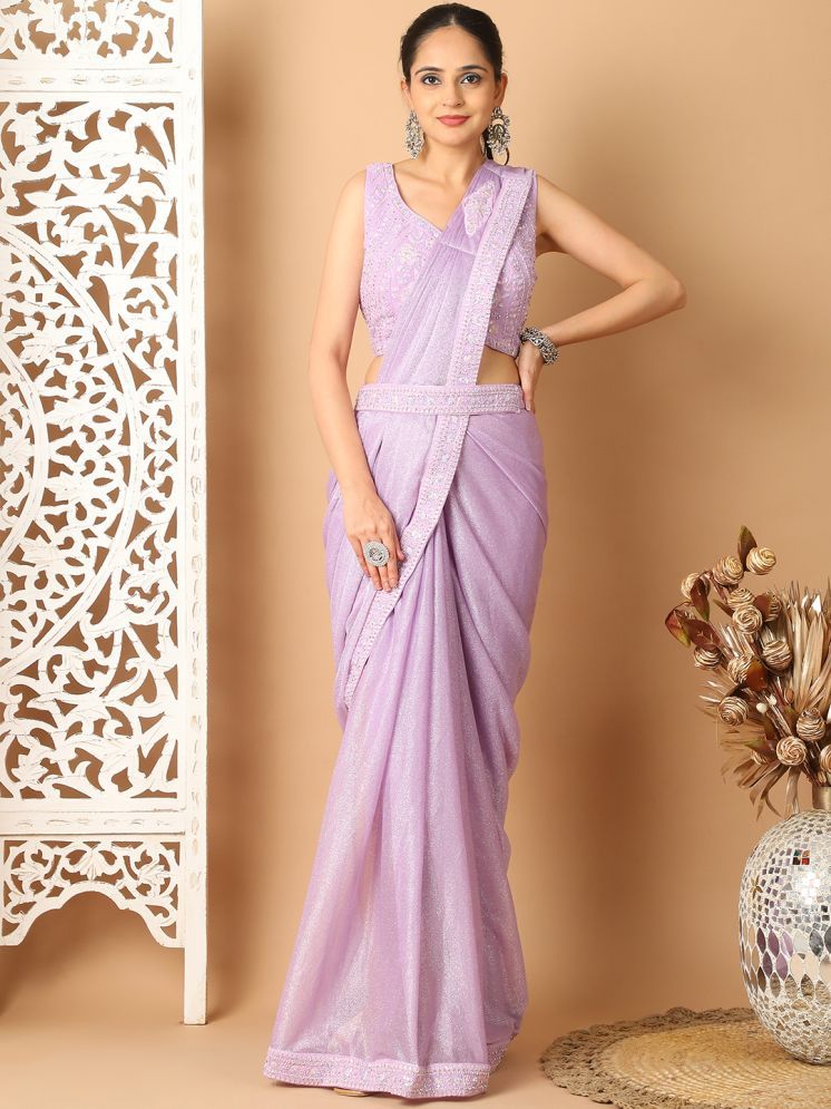     			Grancy Lycra Embroidered Saree With Stitched Blouse - Mauve ( Pack of 1 )